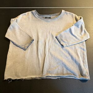 American Eagle Grey Cropped Sweatshirt L Raw Hem 3/4 Sleeve Everyday Luxe Grunge